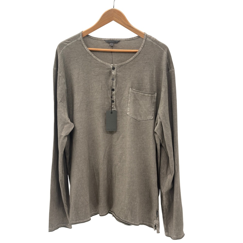 John Varvatos Henley Shirt Long Sleeve Pocket Gray Men XL Organic Cotton New